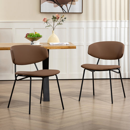 Set of 2 Benito Brown Faux Leather Dining Chair with Black Iron Legs