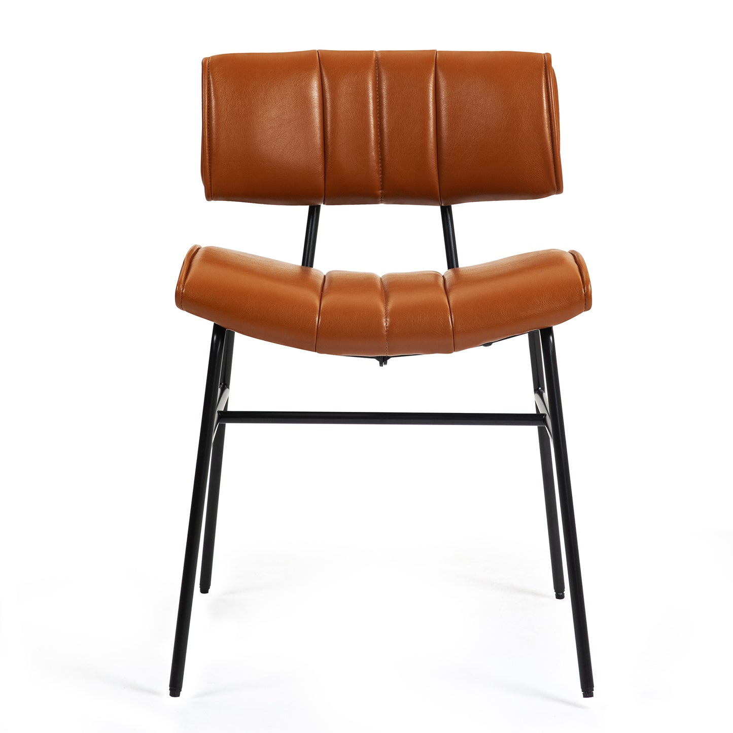 Set of 2 Belicia Brown Faux Leather Dining Chair with Black Metal Legs