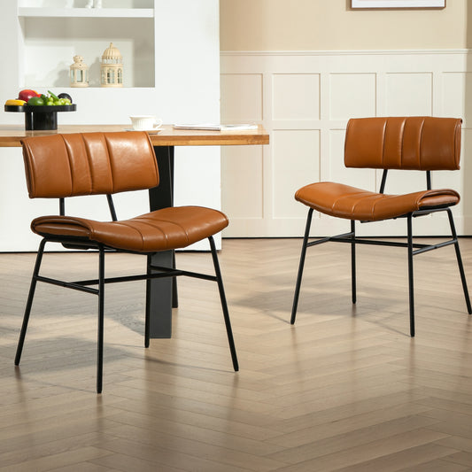 Set of 2 Belicia Brown Faux Leather Dining Chair with Black Metal Legs