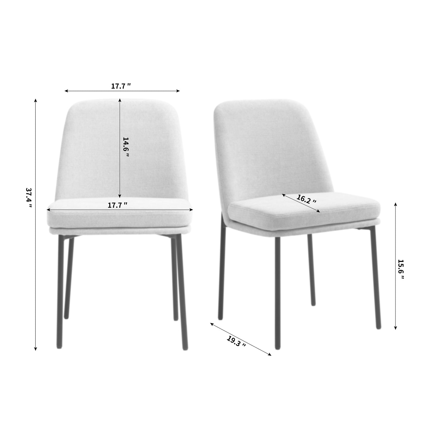 Set of 2 Belindo Gray Fabric Dining Chair with Black Metal Legs