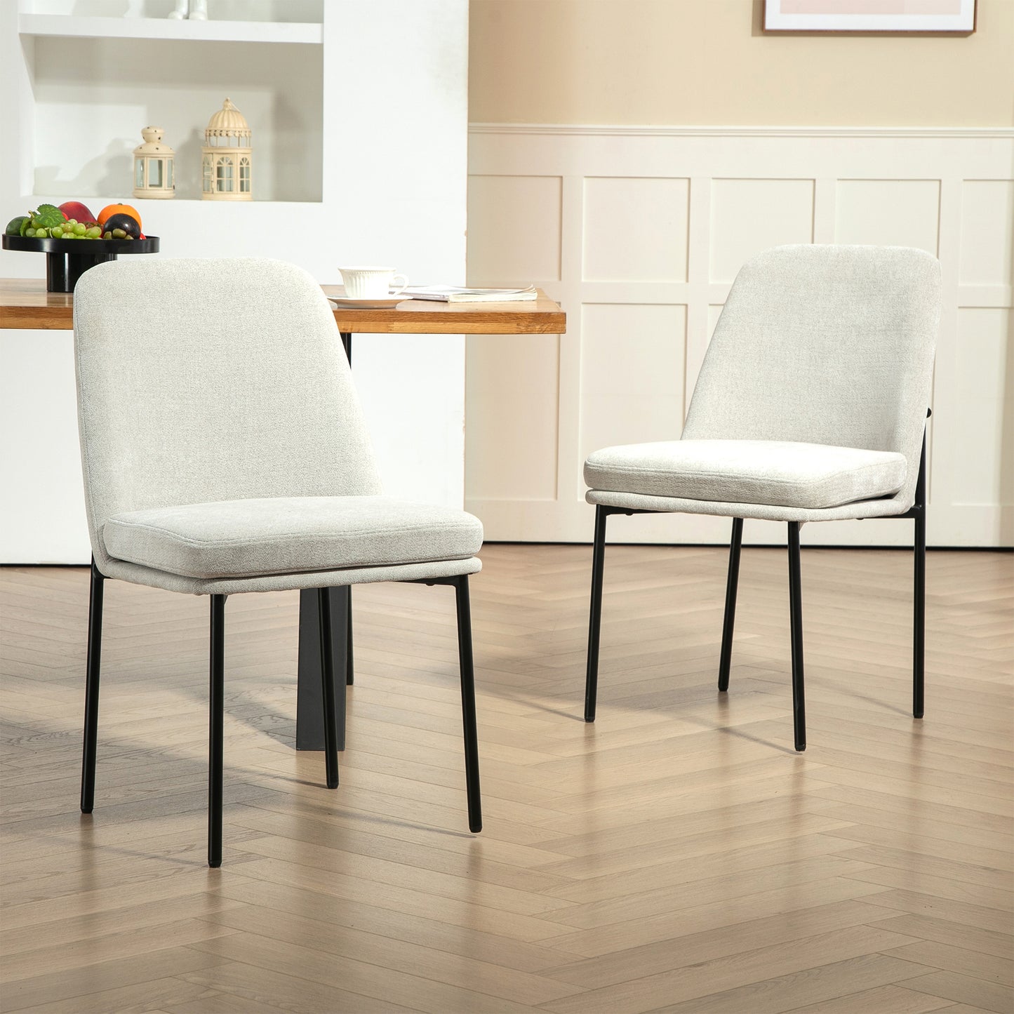 Set of 2 Belindo Gray Fabric Dining Chair with Black Metal Legs