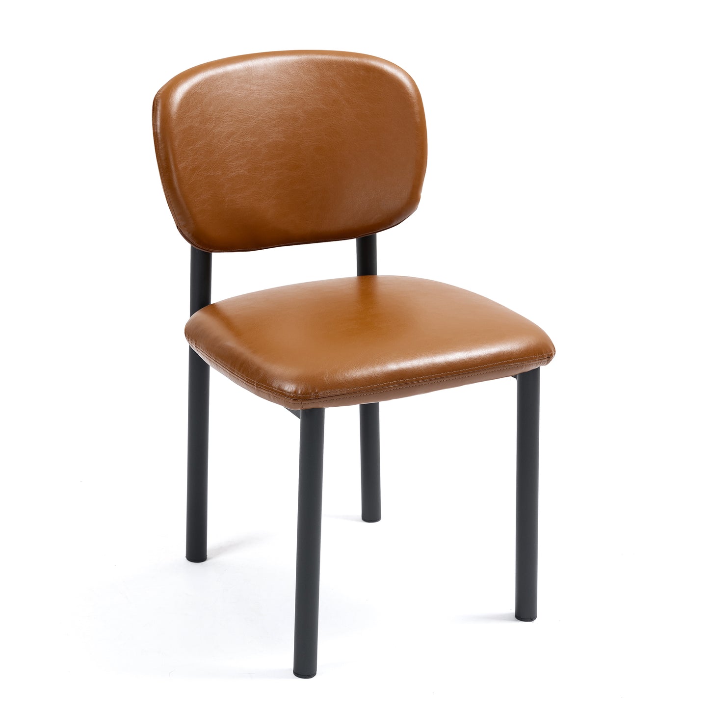 Set of 2 Berdine Light Brown Faux Leather Upholstered Dining Chair with Black Iron Legs