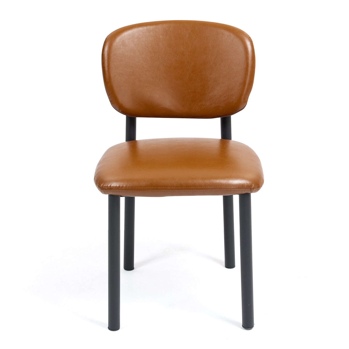 Set of 2 Berdine Light Brown Faux Leather Upholstered Dining Chair with Black Iron Legs