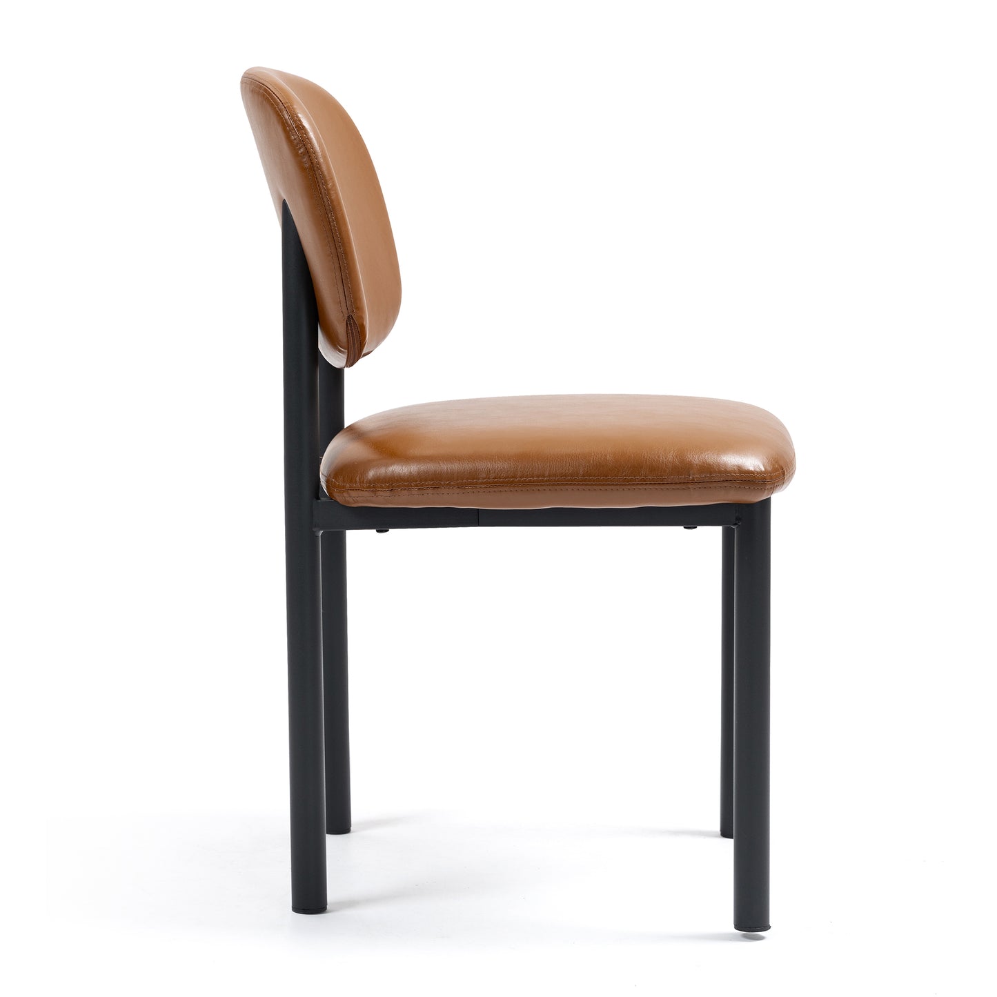 Set of 2 Berdine Light Brown Faux Leather Upholstered Dining Chair with Black Iron Legs