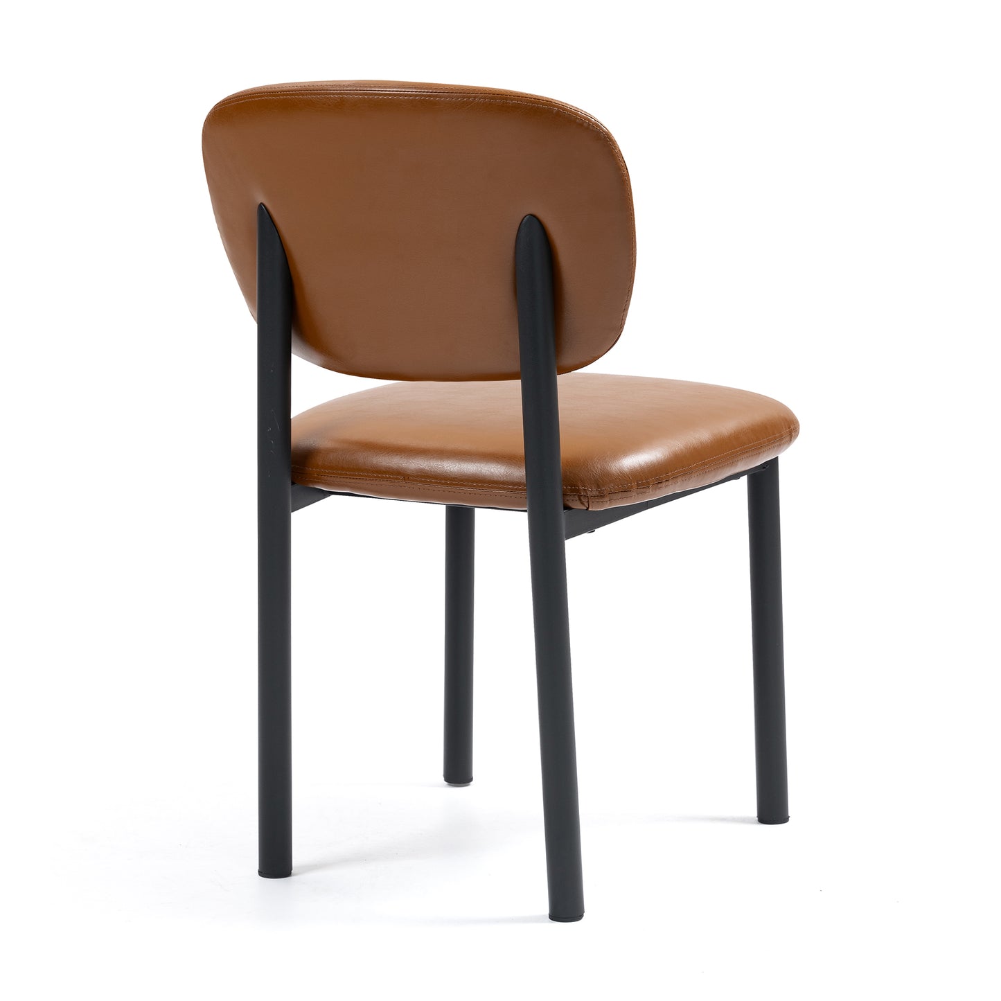 Set of 2 Berdine Light Brown Faux Leather Upholstered Dining Chair with Black Iron Legs