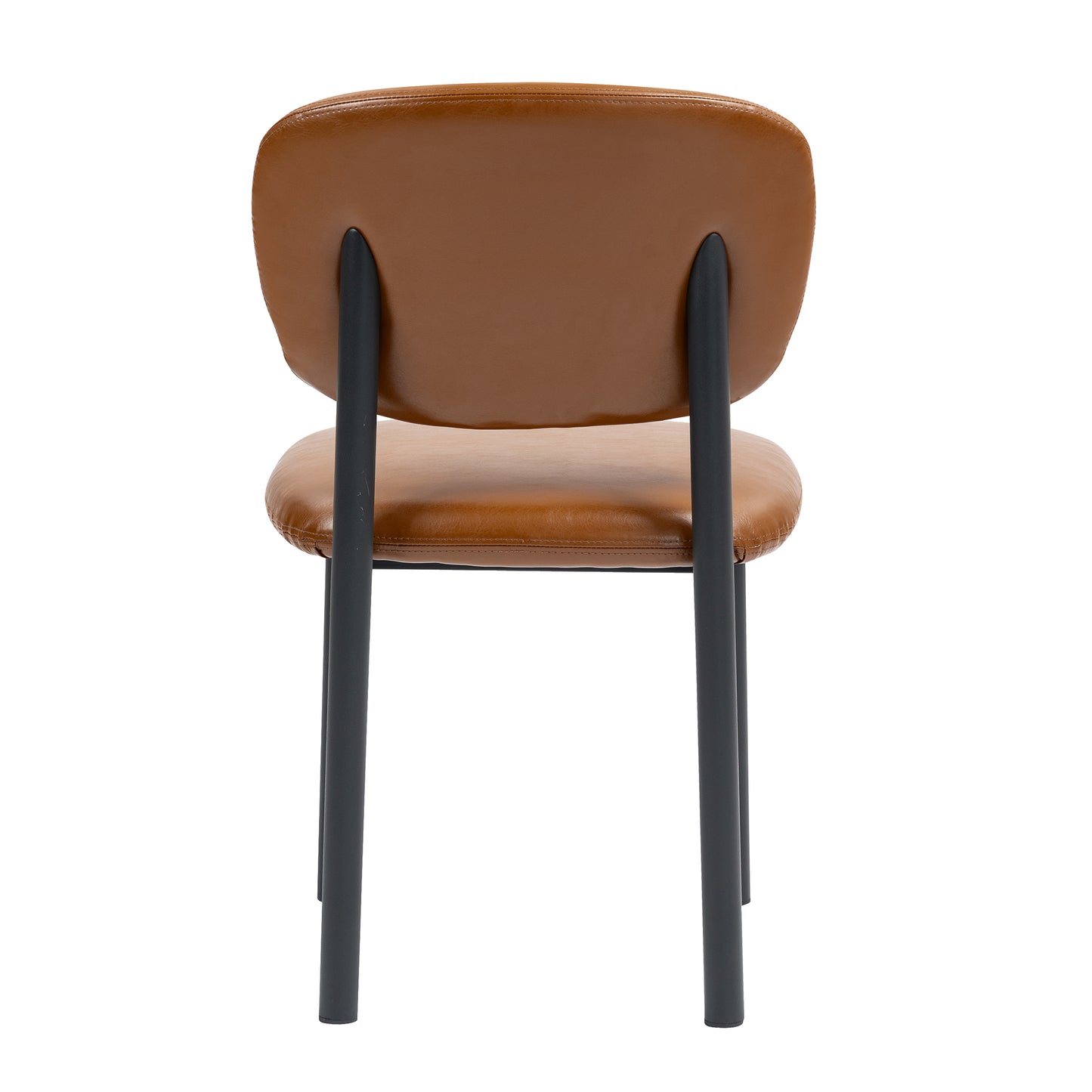 Set of 2 Berdine Light Brown Faux Leather Upholstered Dining Chair with Black Iron Legs