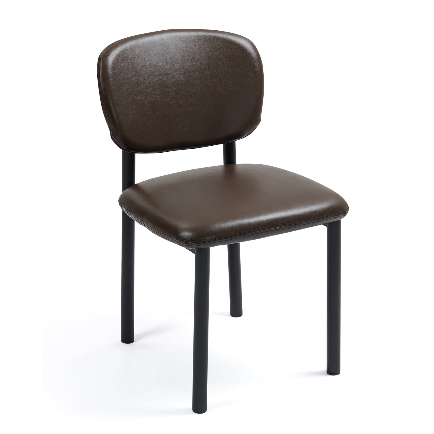 Set of 2 Berdine Dark Brown Faux Leather Upholstered Dining Chair with Black Iron Legs