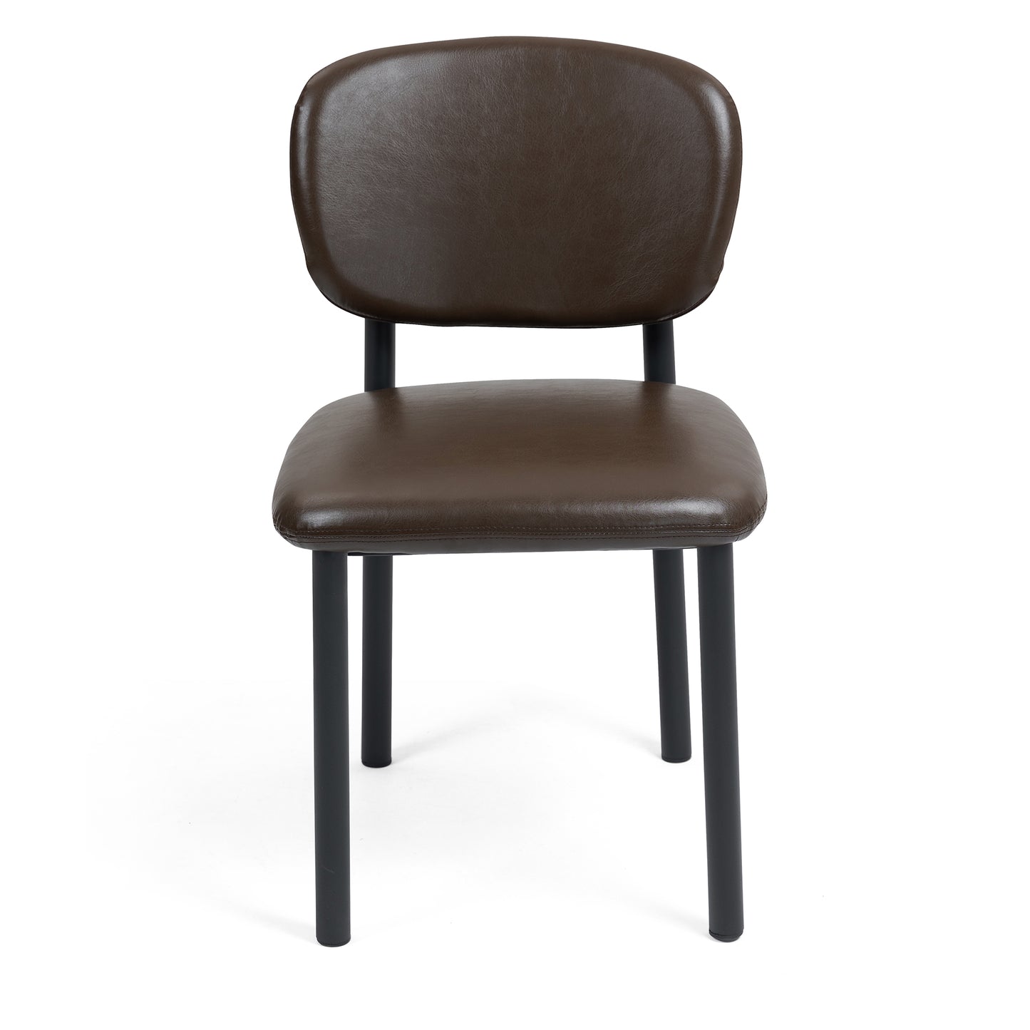 Set of 2 Berdine Dark Brown Faux Leather Upholstered Dining Chair with Black Iron Legs