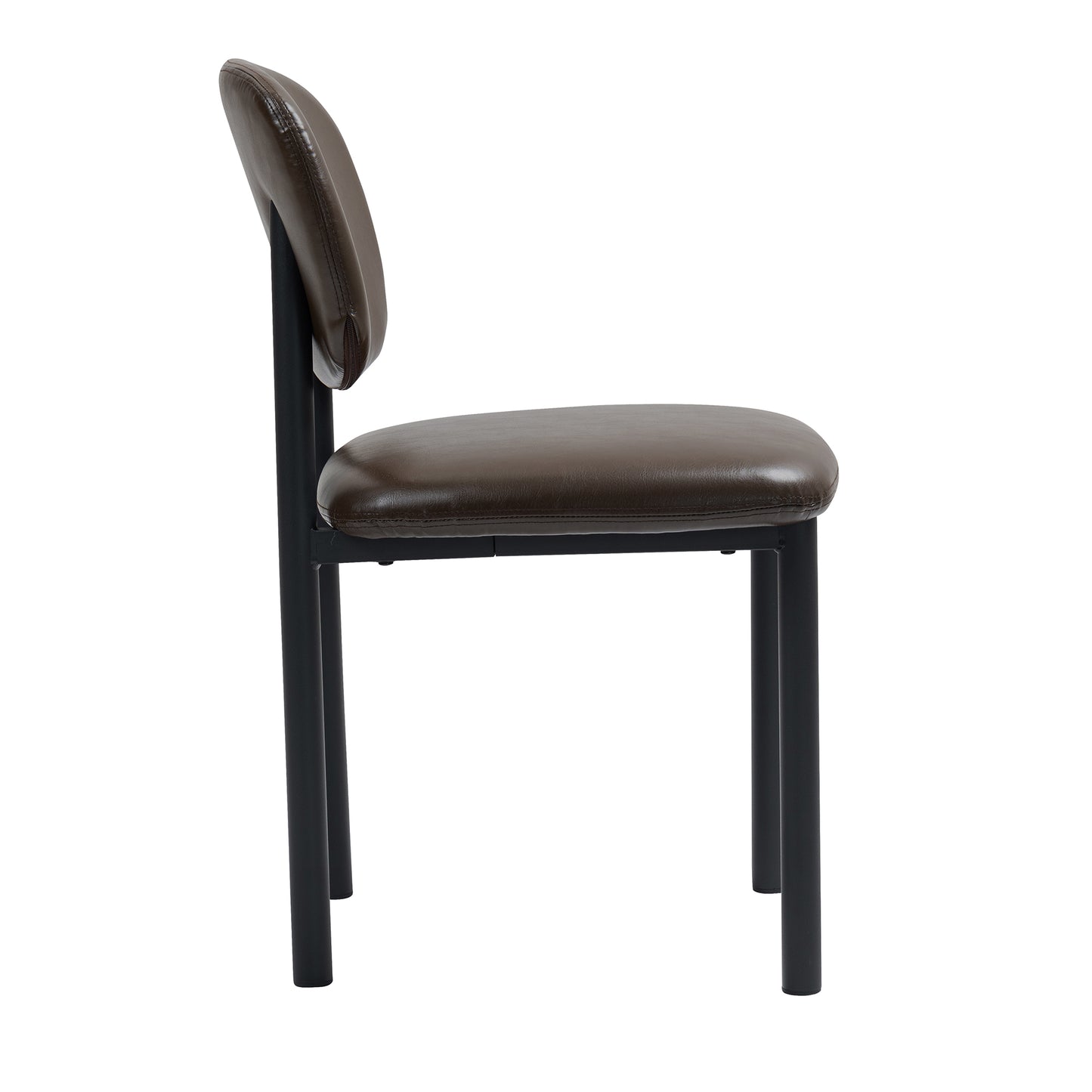 Set of 2 Berdine Dark Brown Faux Leather Upholstered Dining Chair with Black Iron Legs
