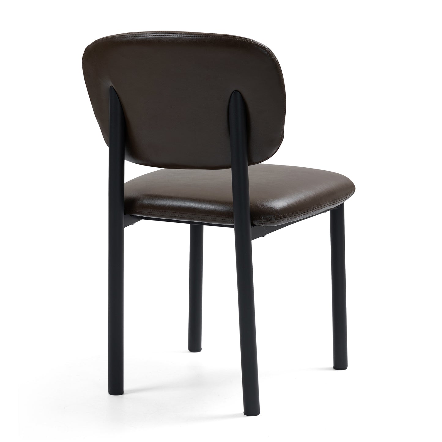 Set of 2 Berdine Dark Brown Faux Leather Upholstered Dining Chair with Black Iron Legs