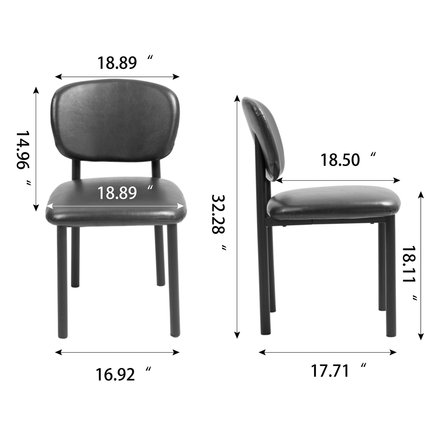 Set of 2 Berdine Dark Brown Faux Leather Upholstered Dining Chair with Black Iron Legs