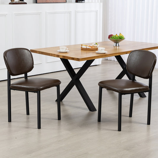 Set of 2 Berdine Dark Brown Faux Leather Upholstered Dining Chair with Black Iron Legs
