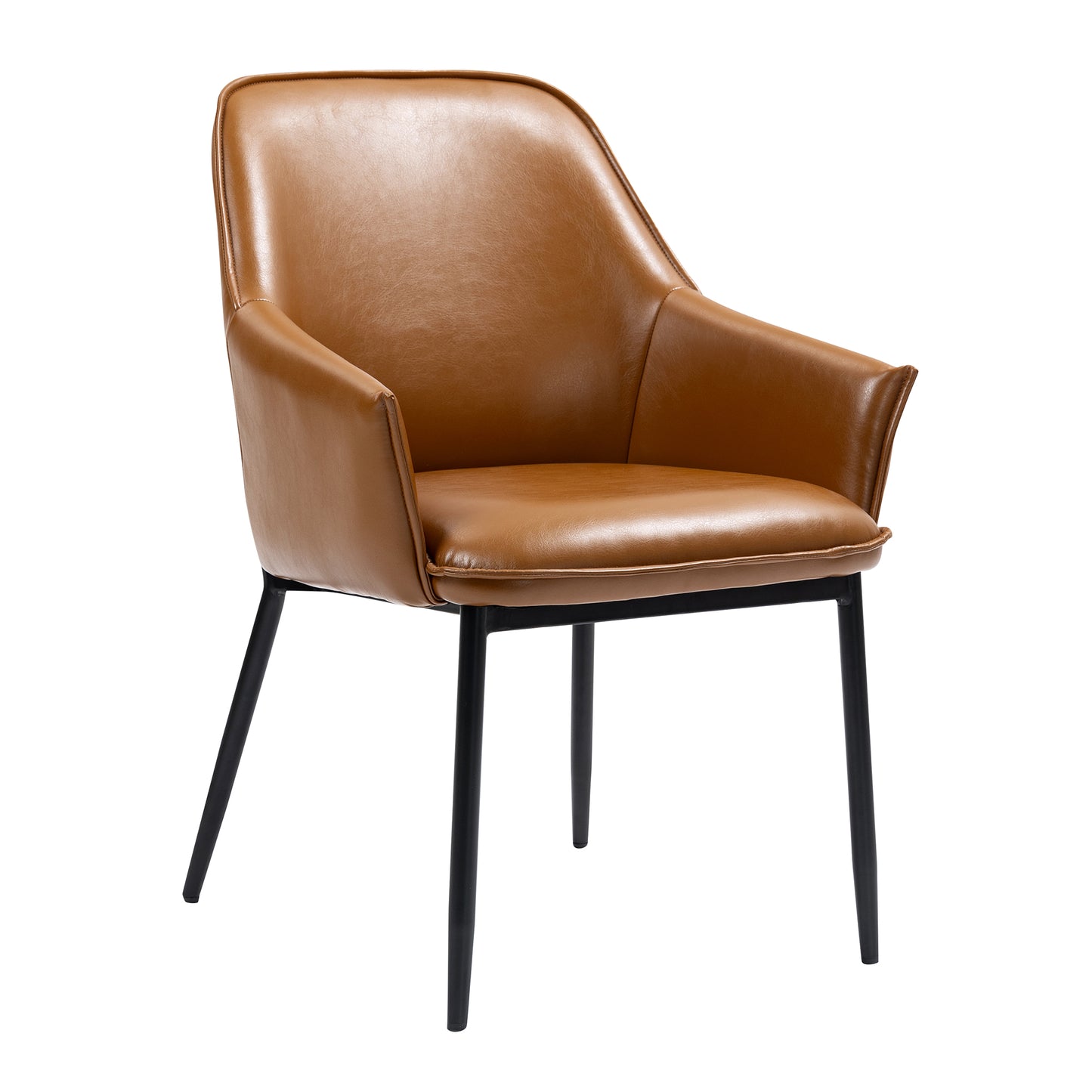 Set of 2 Berenice Light Brown Faux Leather Upholstered Dining Chair with Black Iron Legs