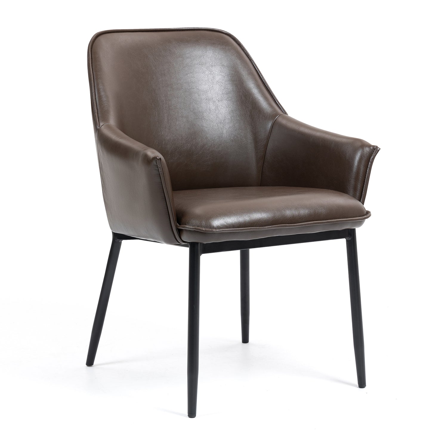 Set of 2 Berenice Dark Brown Faux Leather Upholstered Dining Chair with Black Iron Legs