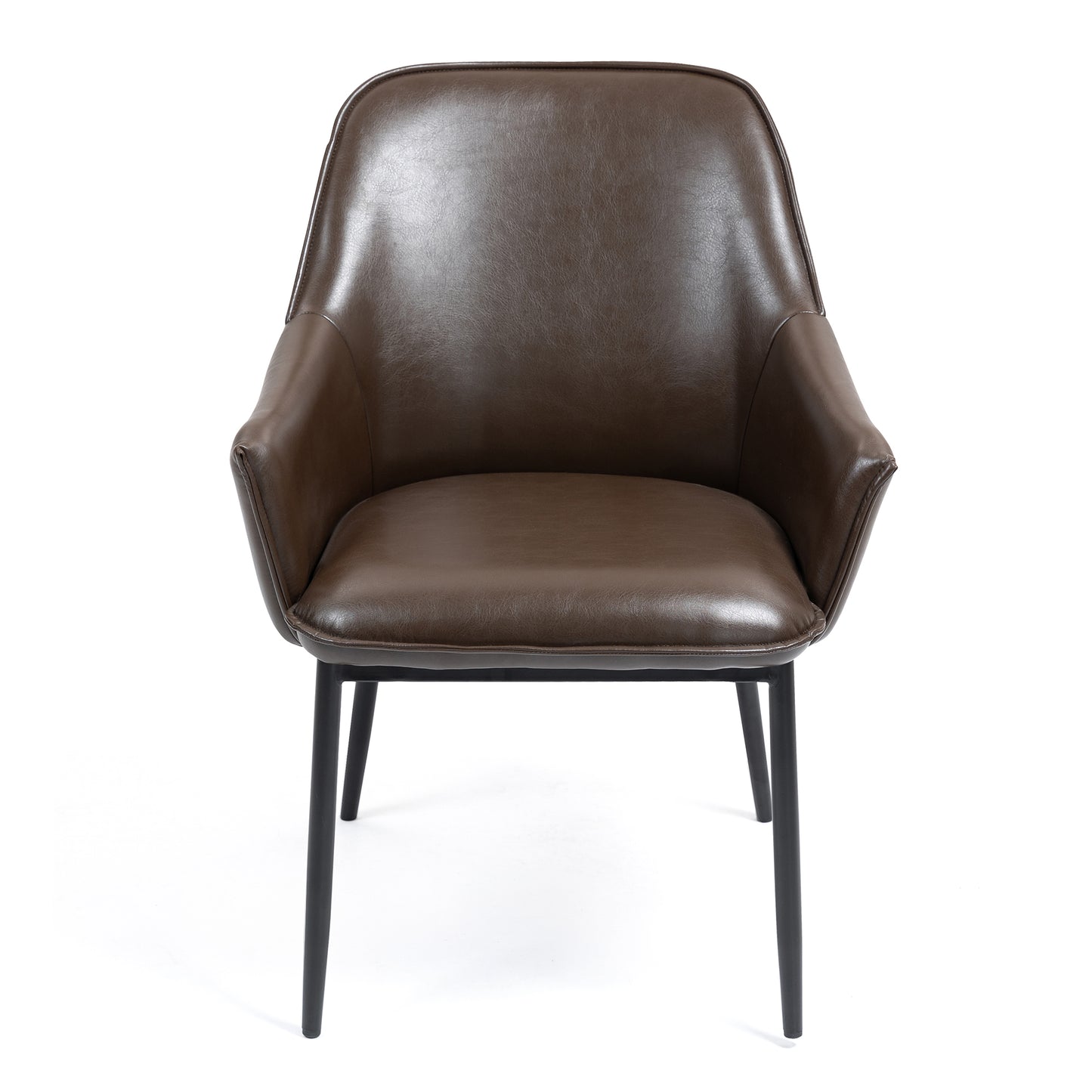 Set of 2 Berenice Dark Brown Faux Leather Upholstered Dining Chair with Black Iron Legs