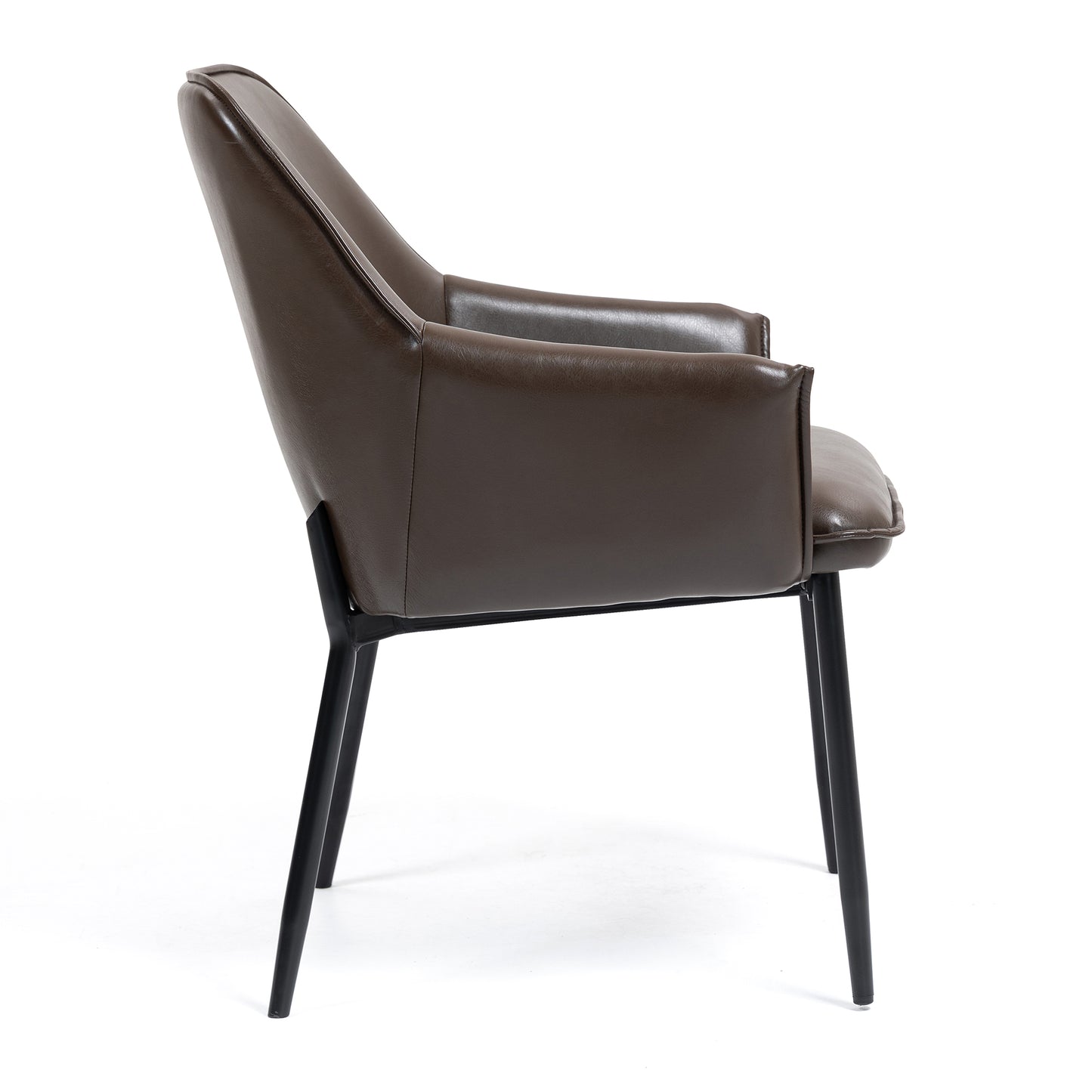 Set of 2 Berenice Dark Brown Faux Leather Upholstered Dining Chair with Black Iron Legs