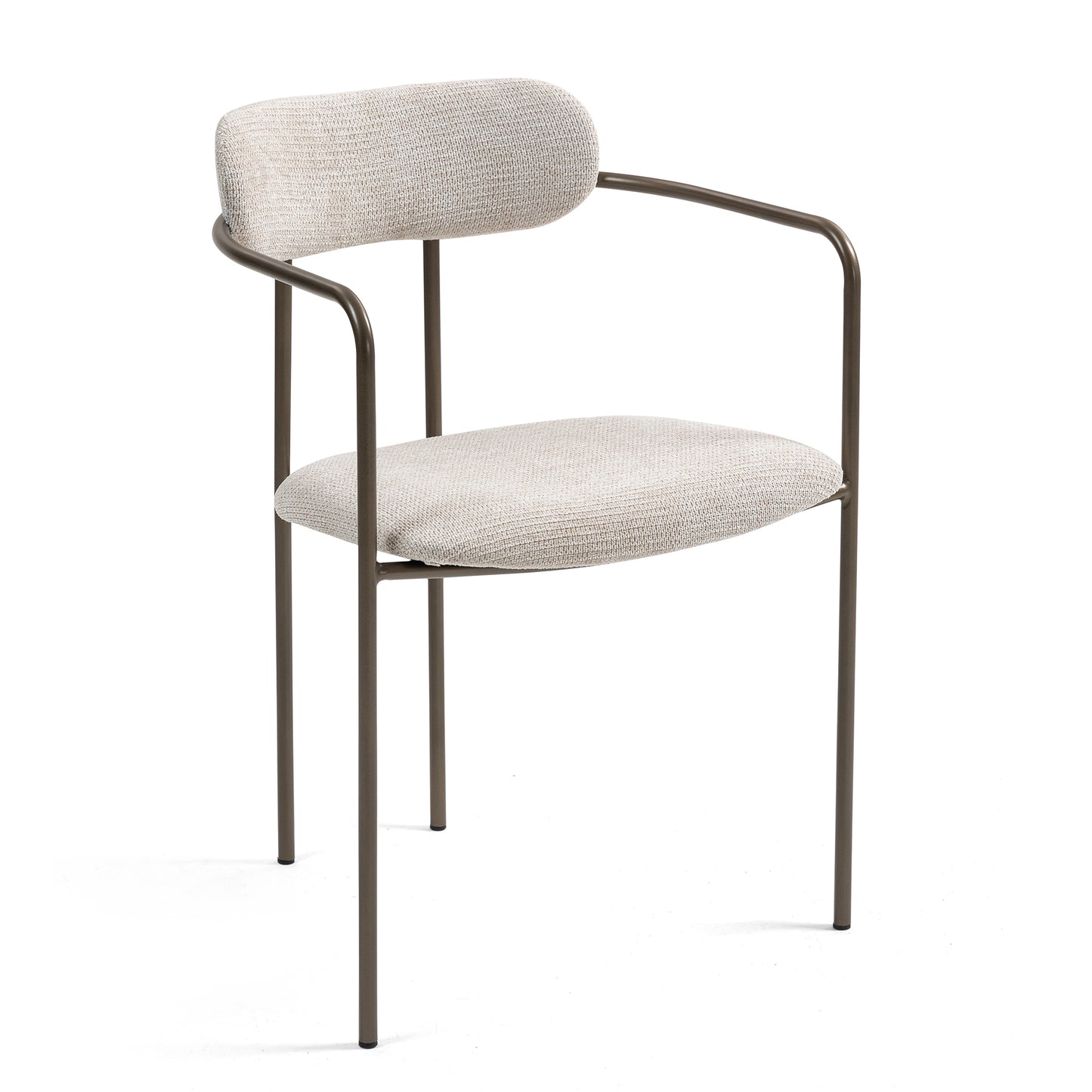 Set of 2 Berker Beige Woven Upholstered Fabric Dining Chair with Brown Iron Arms and Legs