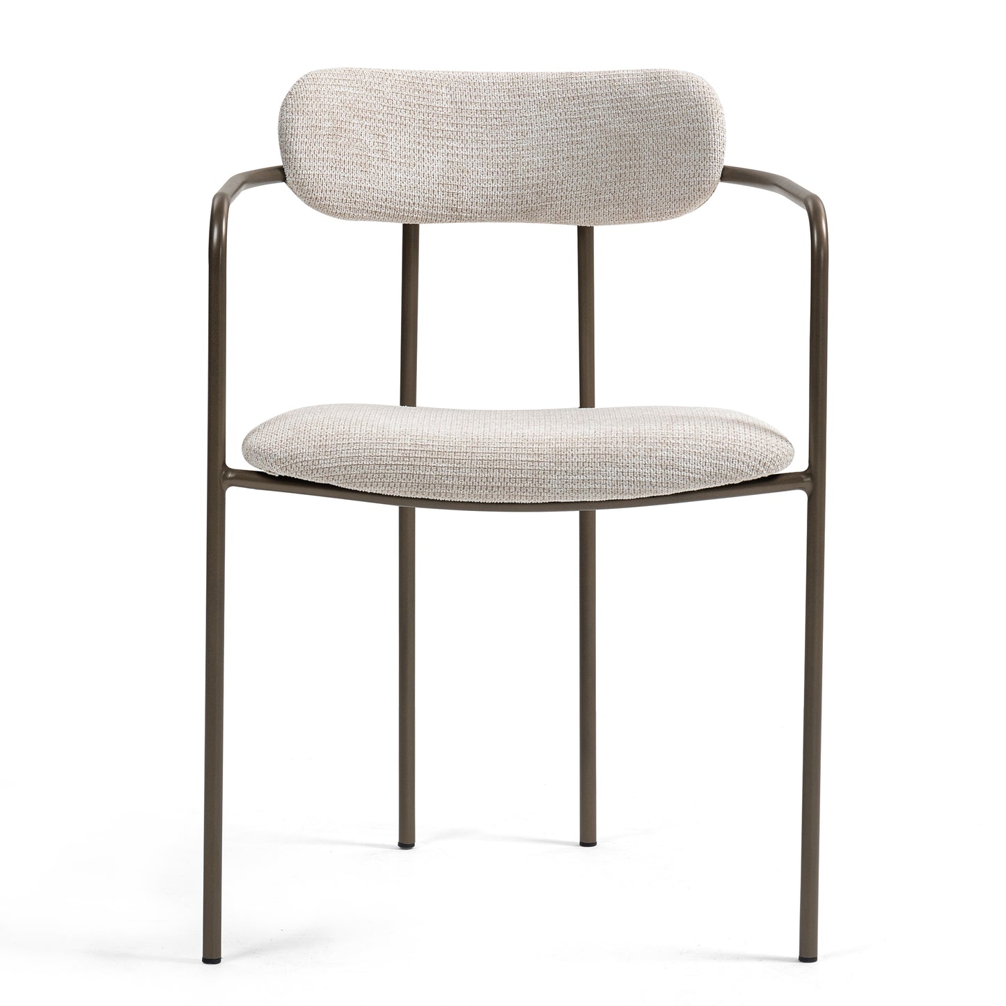 Set of 2 Berker Beige Woven Upholstered Fabric Dining Chair with Brown Iron Arms and Legs
