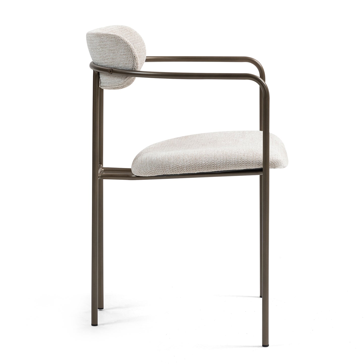 Set of 2 Berker Beige Woven Upholstered Fabric Dining Chair with Brown Iron Arms and Legs