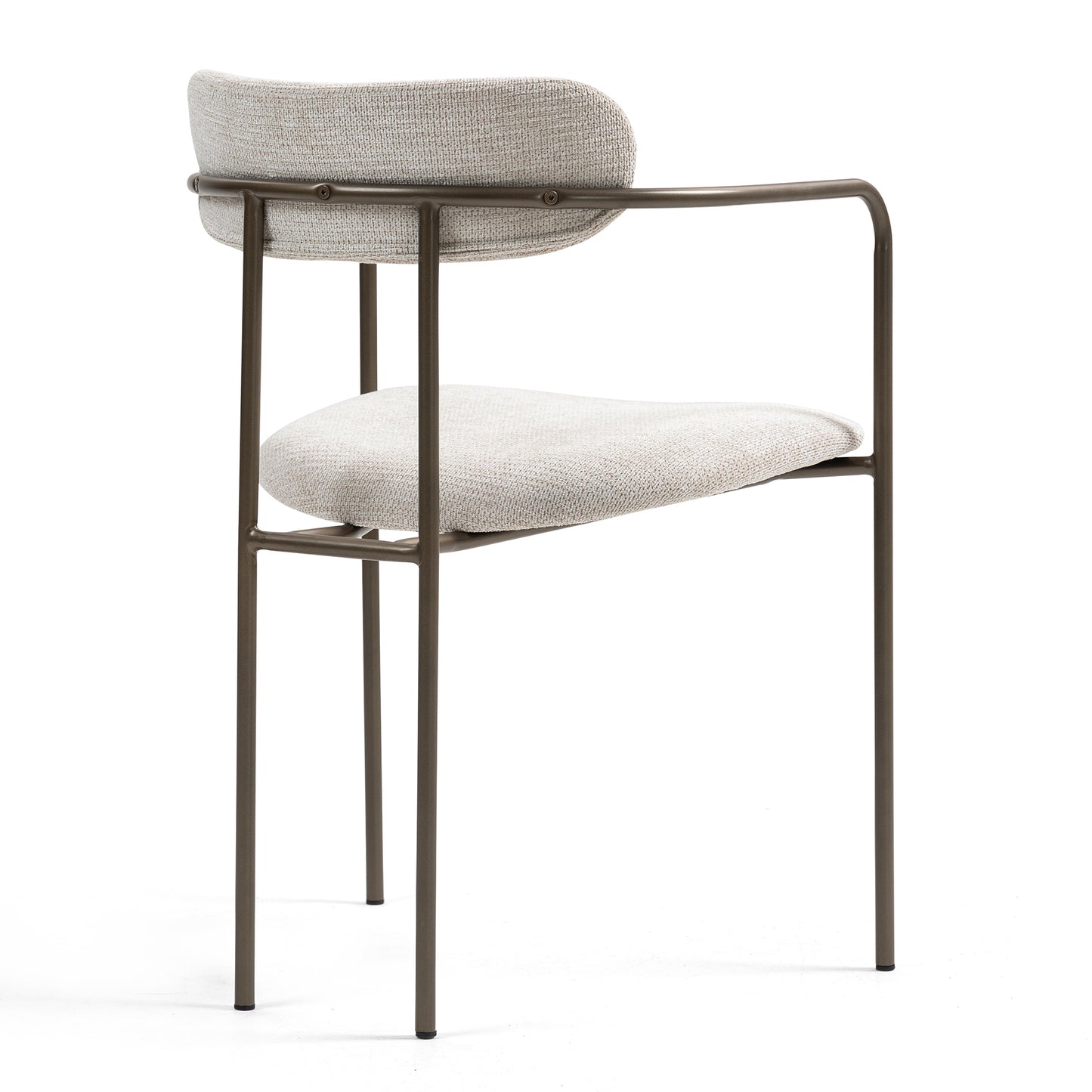 Set of 2 Berker Beige Woven Upholstered Fabric Dining Chair with Brown Iron Arms and Legs