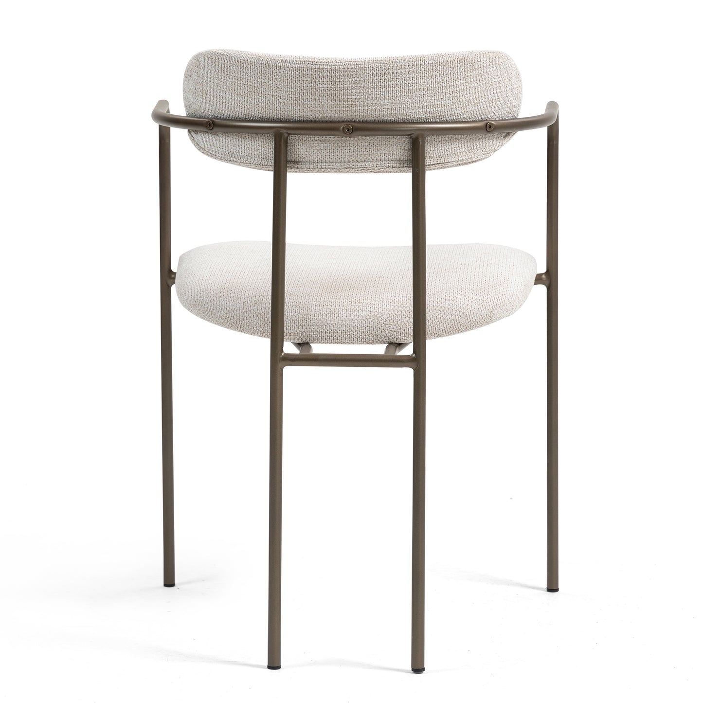 Set of 2 Berker Beige Woven Upholstered Fabric Dining Chair with Brown Iron Arms and Legs