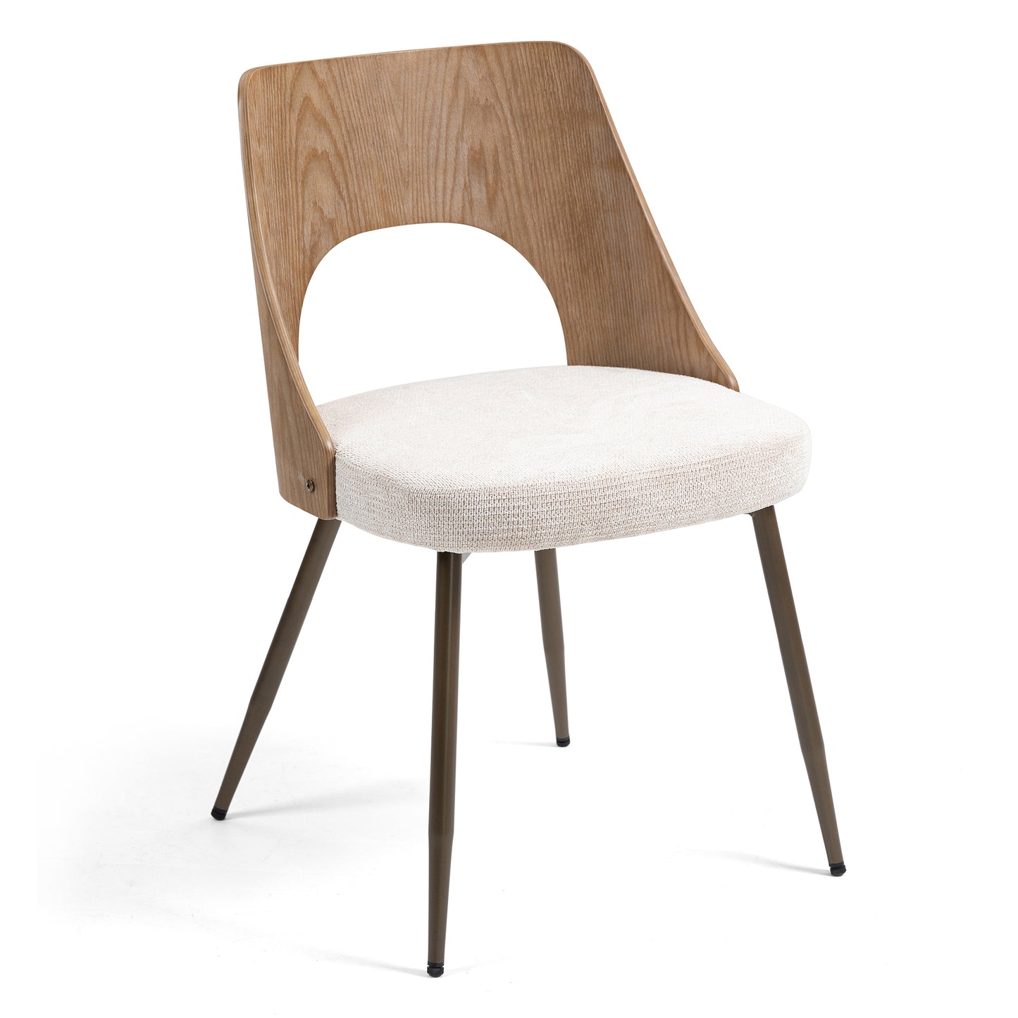 Set of 2 Bernadette Beige Washed Boucle Fabric Dining Chair with Natural Wood Back and Black Iron Legs