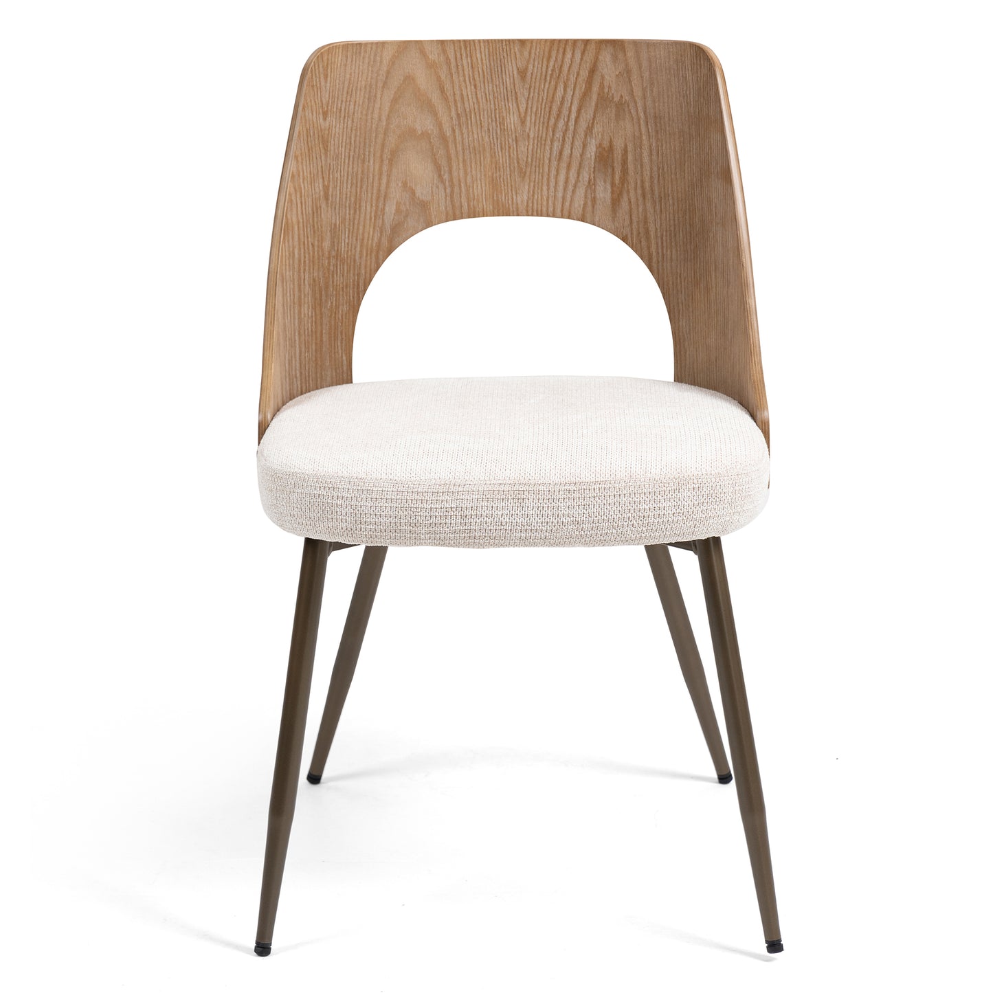 Set of 2 Bernadette Beige Washed Boucle Fabric Dining Chair with Natural Wood Back and Black Iron Legs