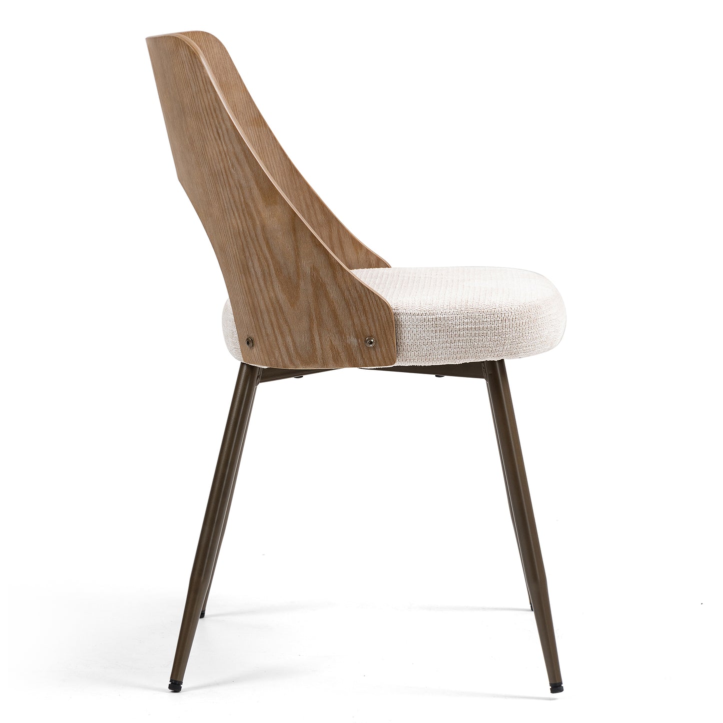 Set of 2 Bernadette Beige Washed Boucle Fabric Dining Chair with Natural Wood Back and Black Iron Legs