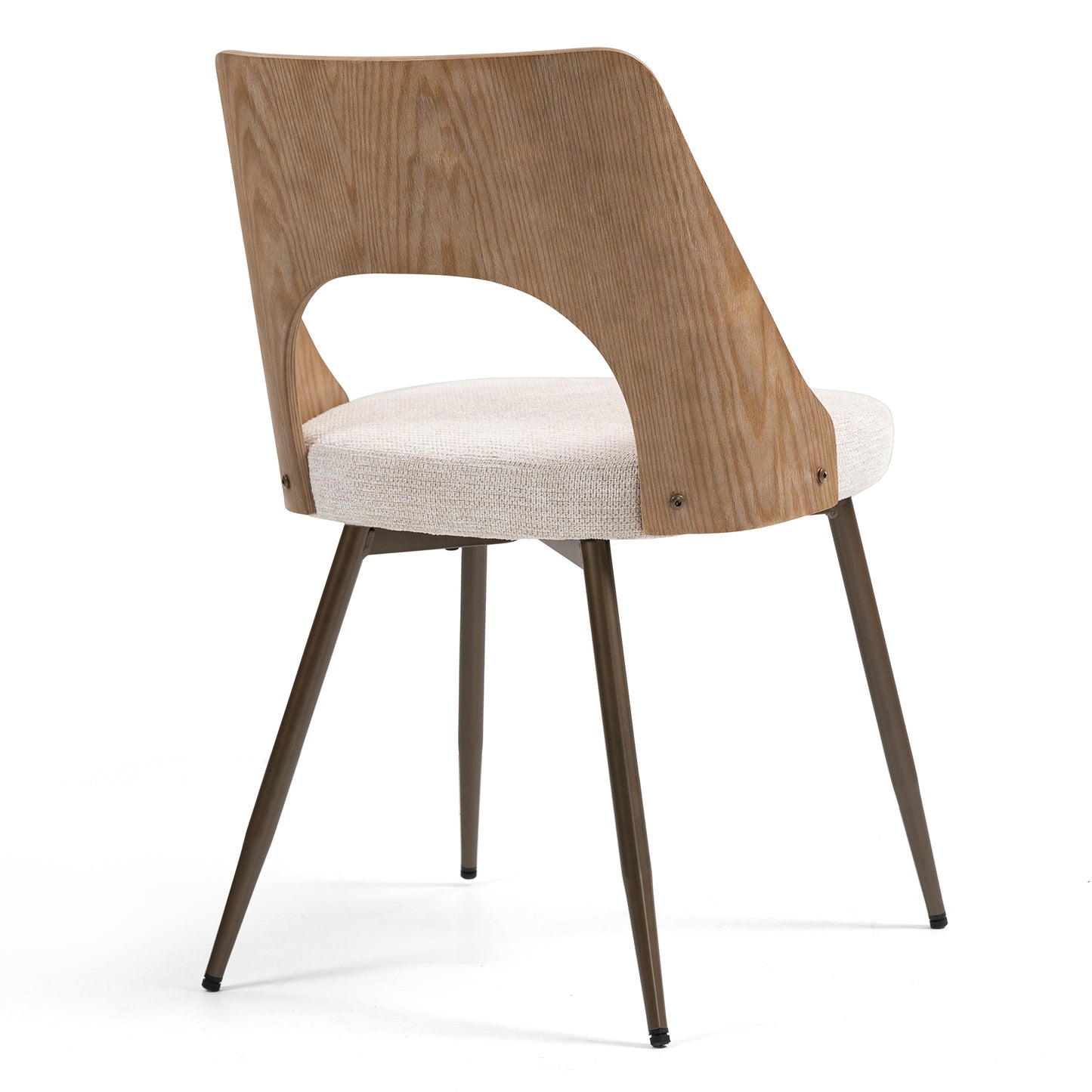 Set of 2 Bernadette Beige Washed Boucle Fabric Dining Chair with Natural Wood Back and Black Iron Legs