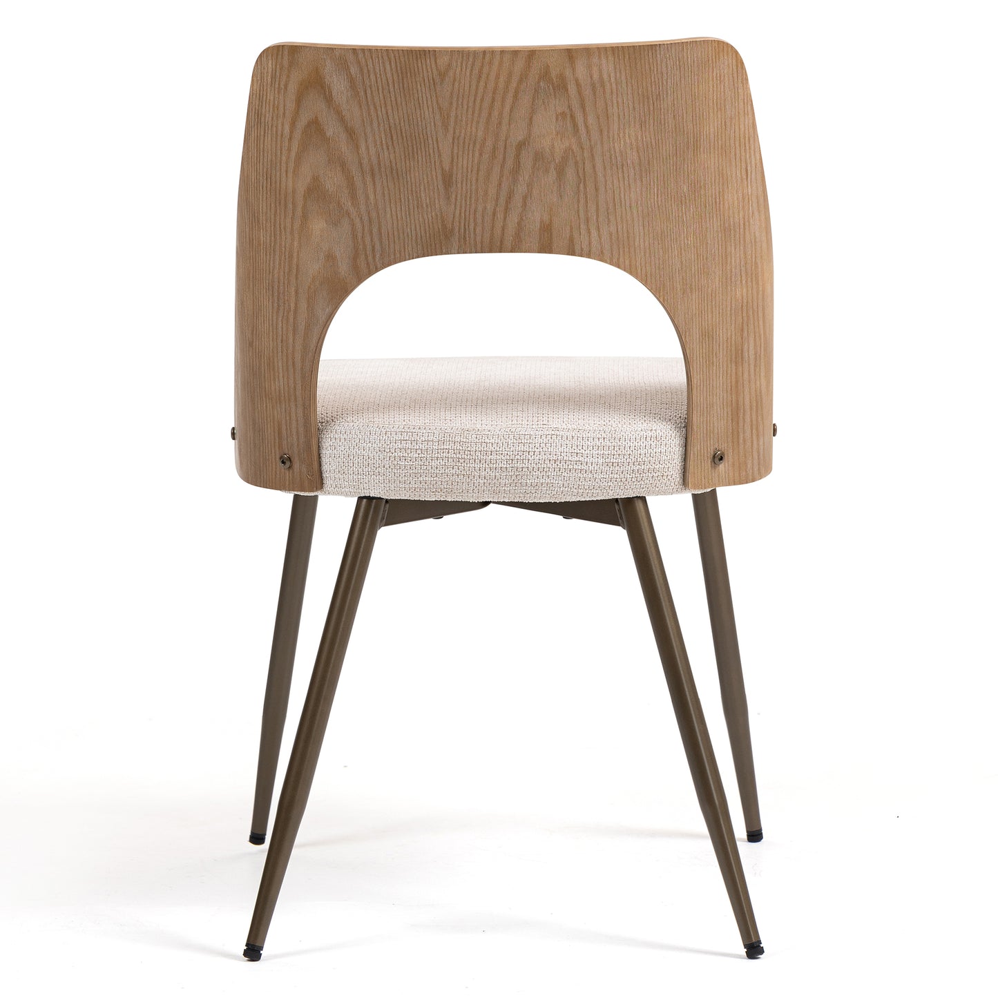 Set of 2 Bernadette Beige Washed Boucle Fabric Dining Chair with Natural Wood Back and Black Iron Legs