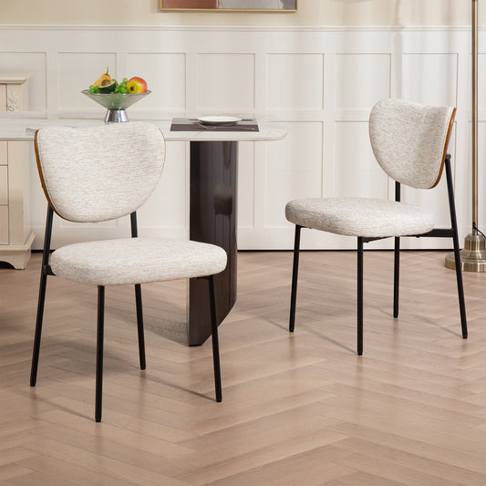 Set of 2 Bethel Beige Washed Woven Fabric Dining Chair with Black Metal Legs