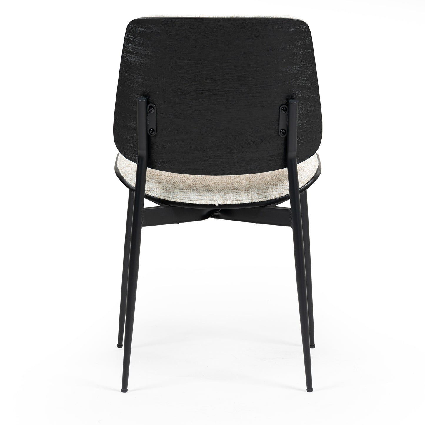 Set of 2 Bethwyn Beige Woven Fabric Dining Chair with Black Washed Wood Back and Black Metal Legs