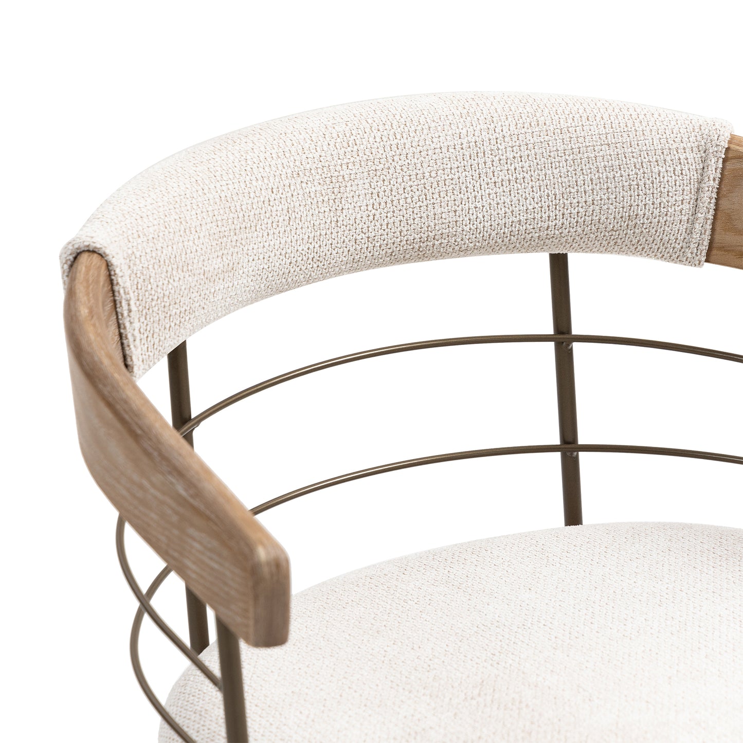 Set of 2 Betsy Beige Washed Woven Fabric Dining Chair with Natural Wood Arms and Copper Iron Legs
