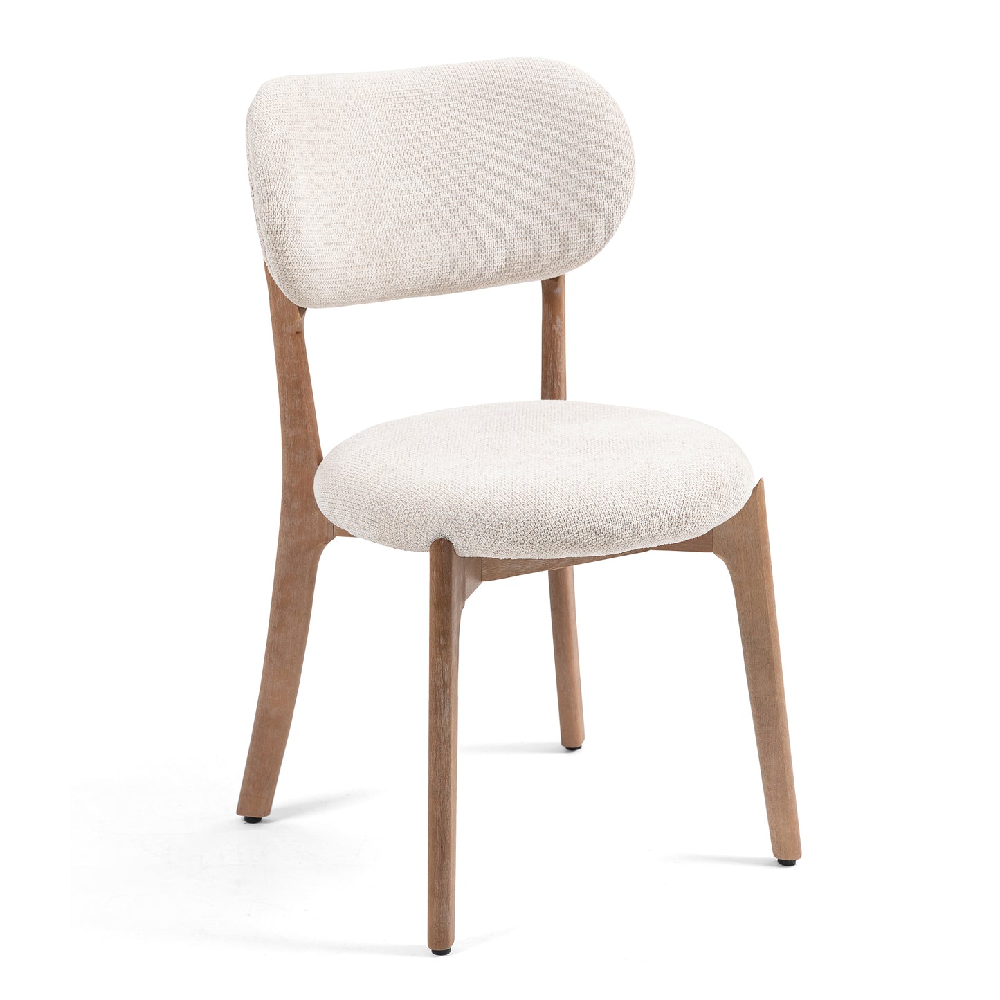 Set of 2 Bernardo Beige Washed Woven Fabric Dining Chair with Natural Wood Legs