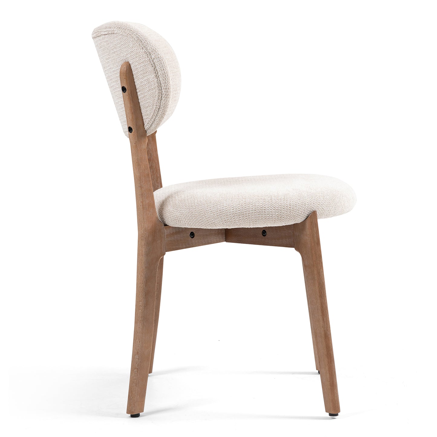 Set of 2 Bernardo Beige Washed Woven Fabric Dining Chair with Natural Wood Legs