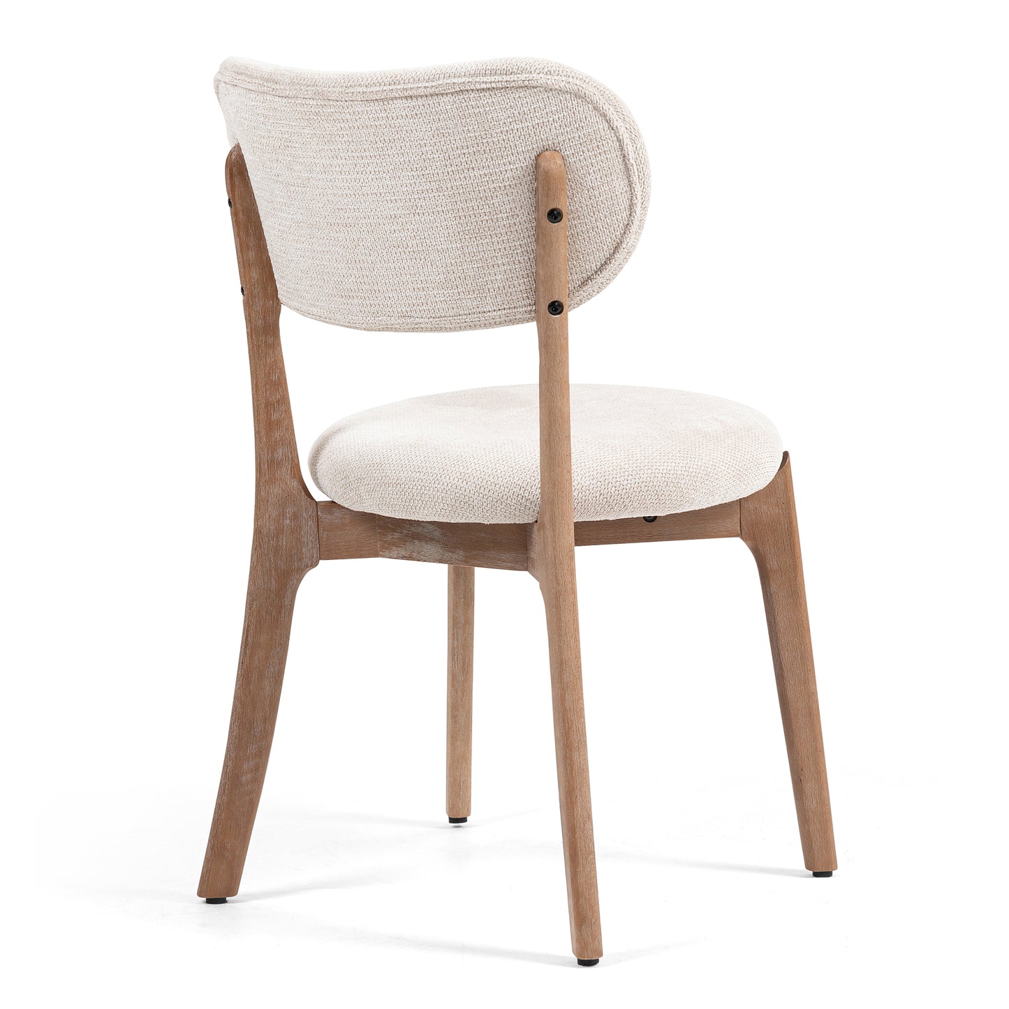 Set of 2 Bernardo Beige Washed Woven Fabric Dining Chair with Natural Wood Legs