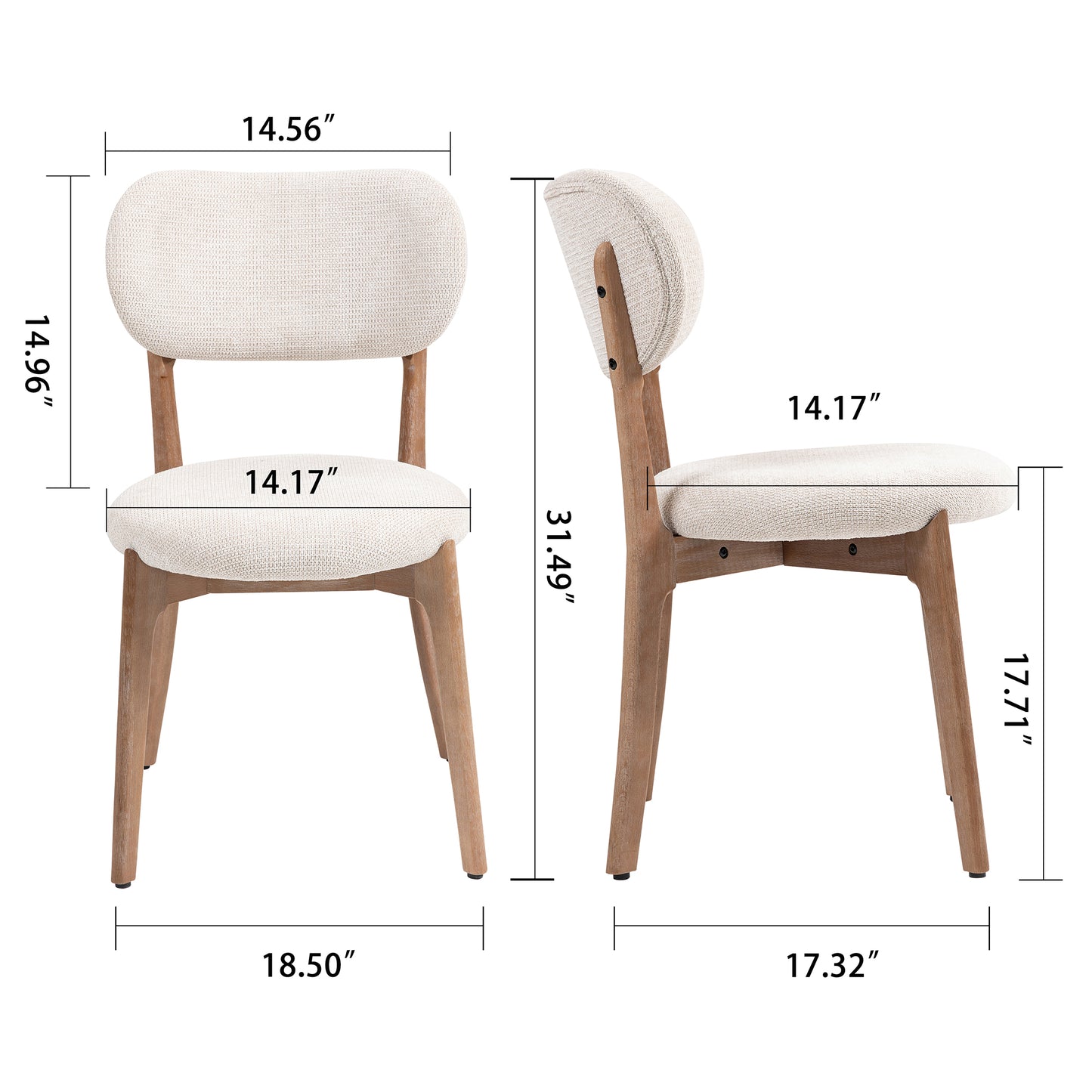 Set of 2 Bernardo Beige Washed Woven Fabric Dining Chair with Natural Wood Legs