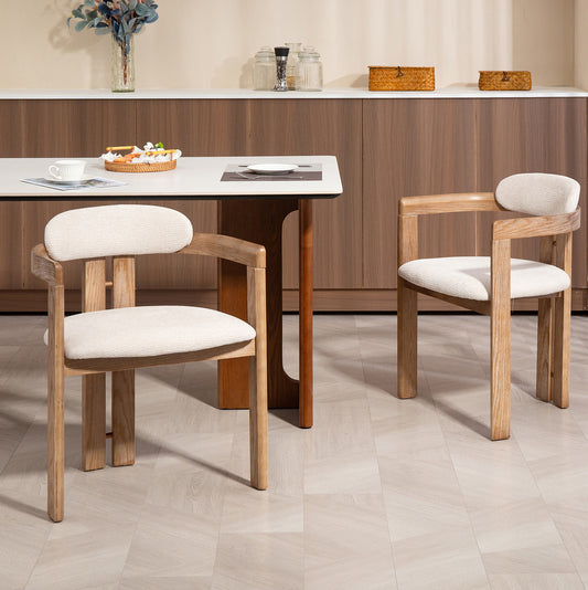 Set of 2 Berne Beige Washed Fabric Dining Chair with Natural Wood Arms and Legs