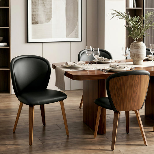 Set of 2 Bexter Black Faux Leather Dining Chair with Walnut Wood Legs
