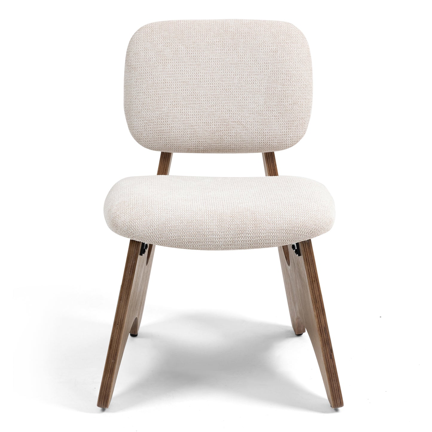 Bertille Beige Washed Woven Fabric Dining Chair with Accent Walnut Legs