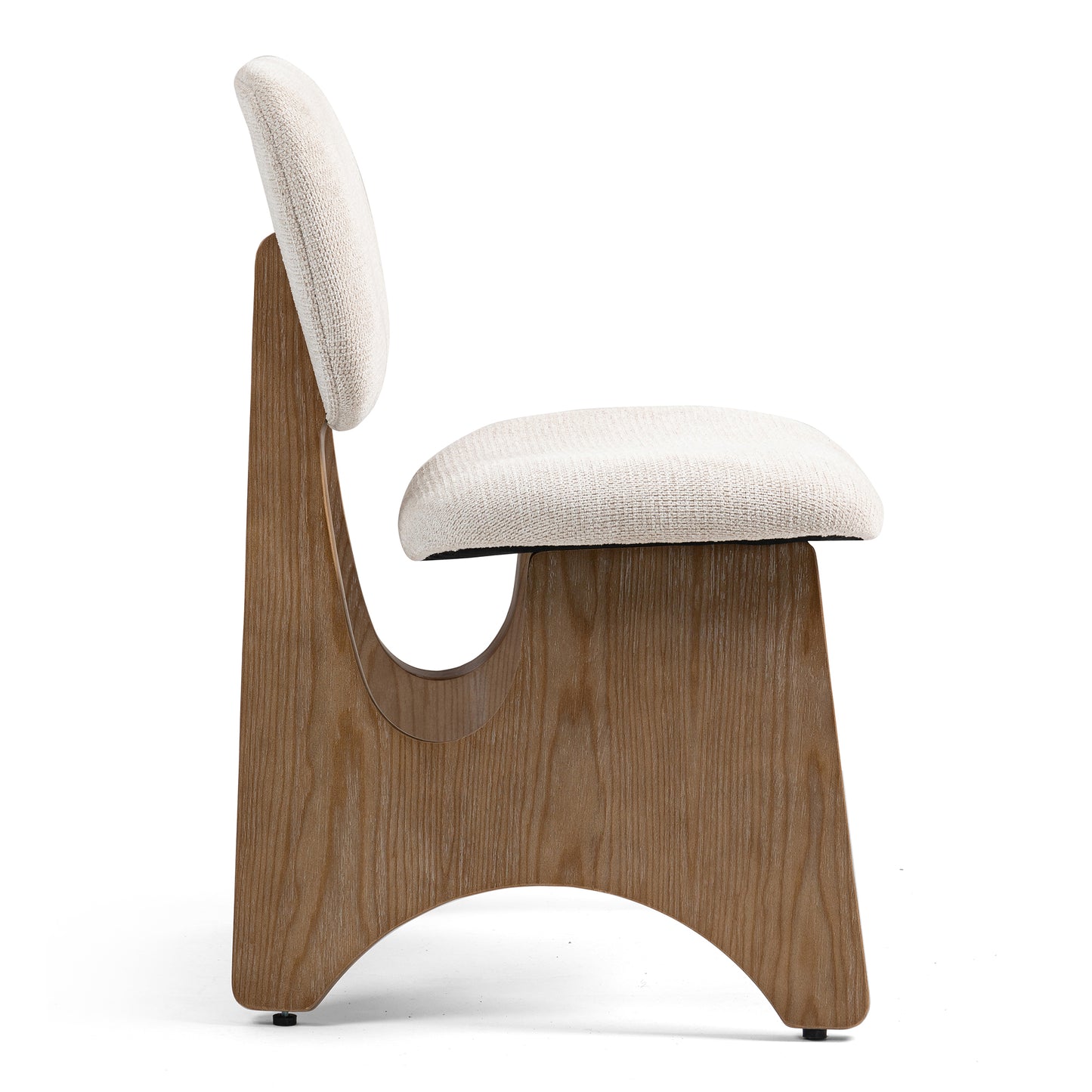 Bertille Beige Washed Woven Fabric Dining Chair with Accent Walnut Legs