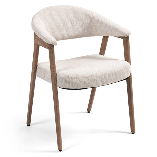 Berwyn Beige Washed Woven Fabric Dining Chair with Walnut Wood Accent Arms and Legs