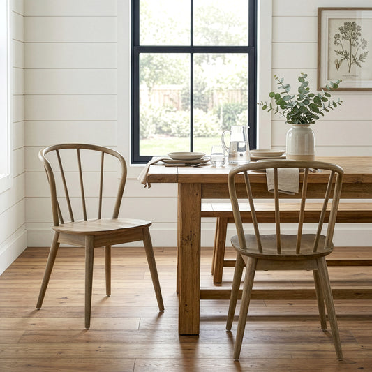 Set of 2 Azure Washed Wood Dining Chair with Windsor Back