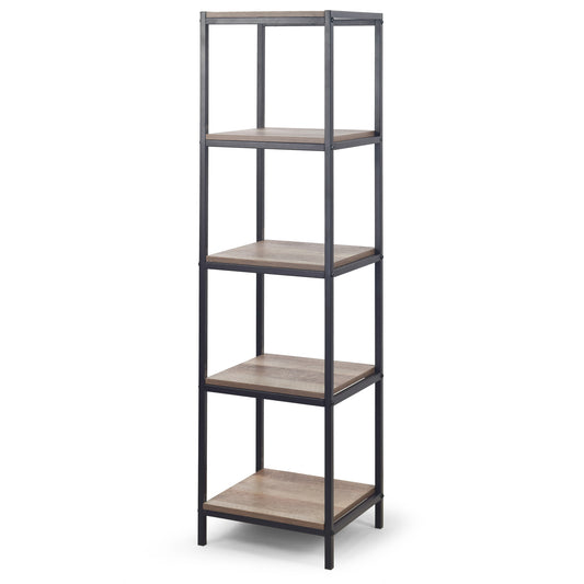 August 57.25 In. Light Brown Shelf Etagere Bookcase Media Center with Metal Frame