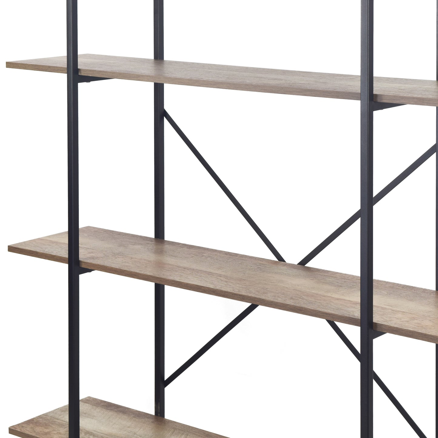 August 84.75 In. Metal Frame Light Brown Etagere Bookcase Five-shelf Media Center