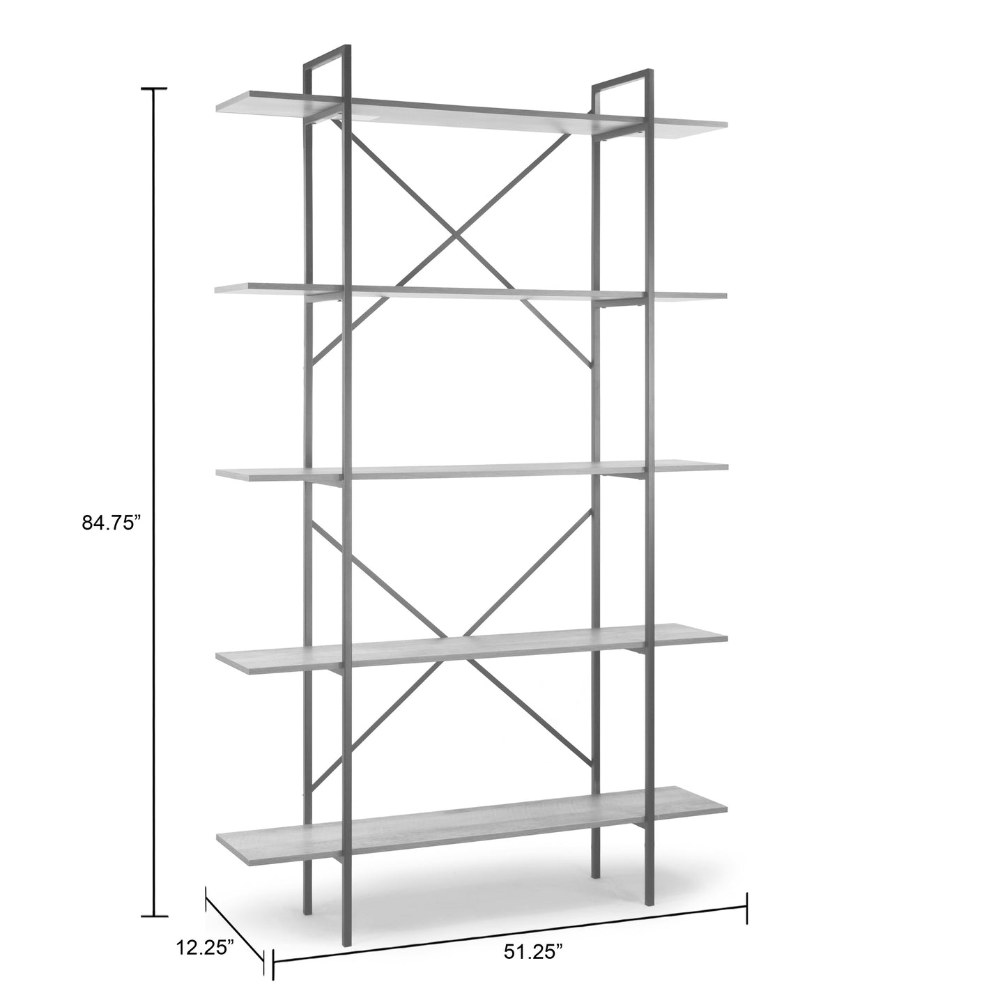 August 84.75 In. Metal Frame Light Brown Etagere Bookcase Five-shelf Media Center
