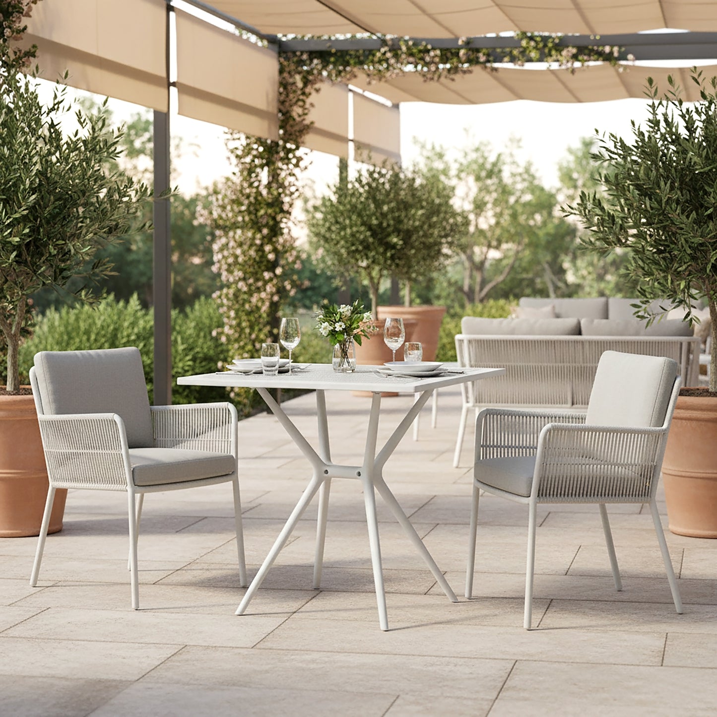 Basma White Plastic Square Dining Table