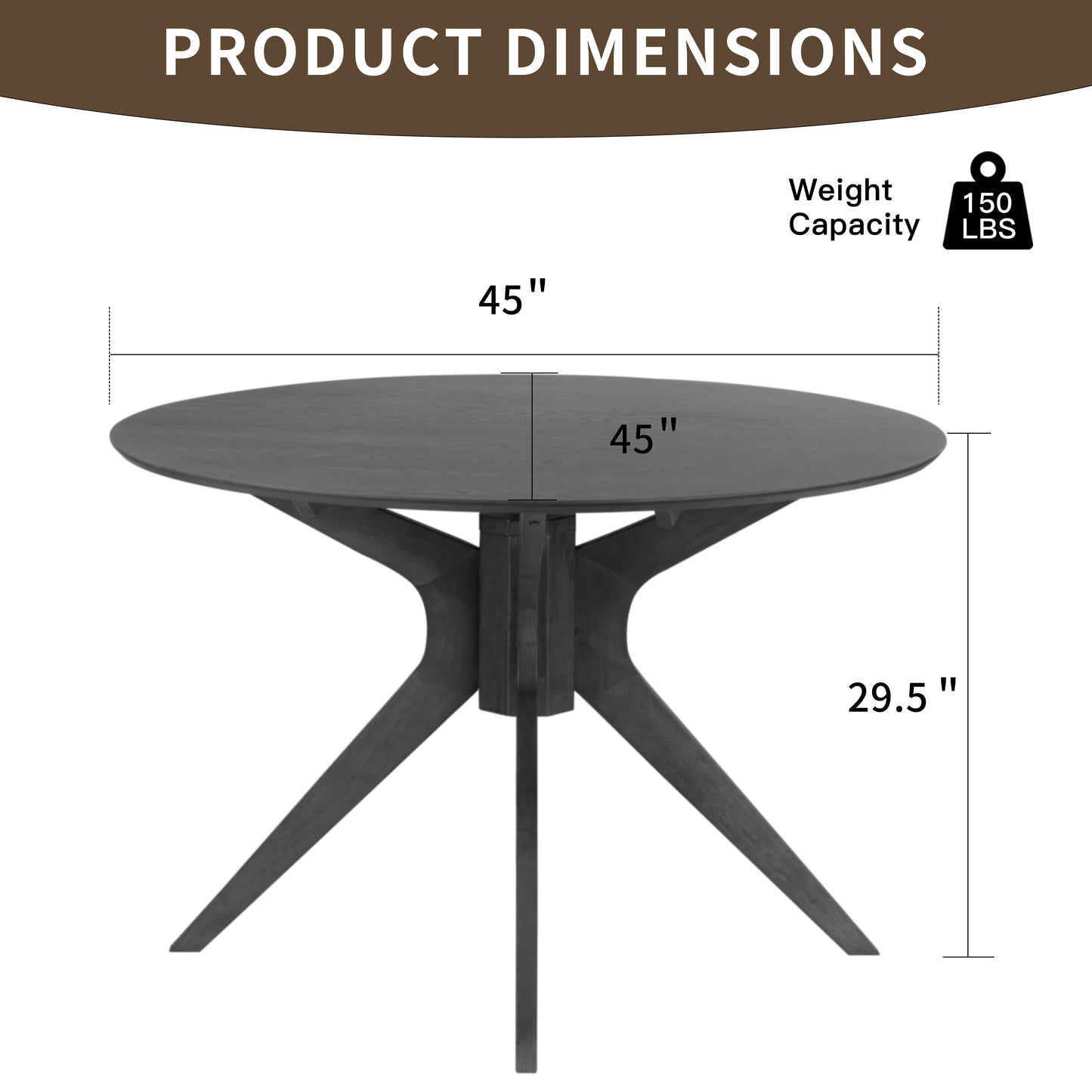 Blair Black Wash Round Wood Dining Table with Starburst Style Base