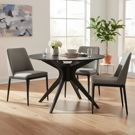 Blair Black Round Wood Dining Table with Starburst Style Base