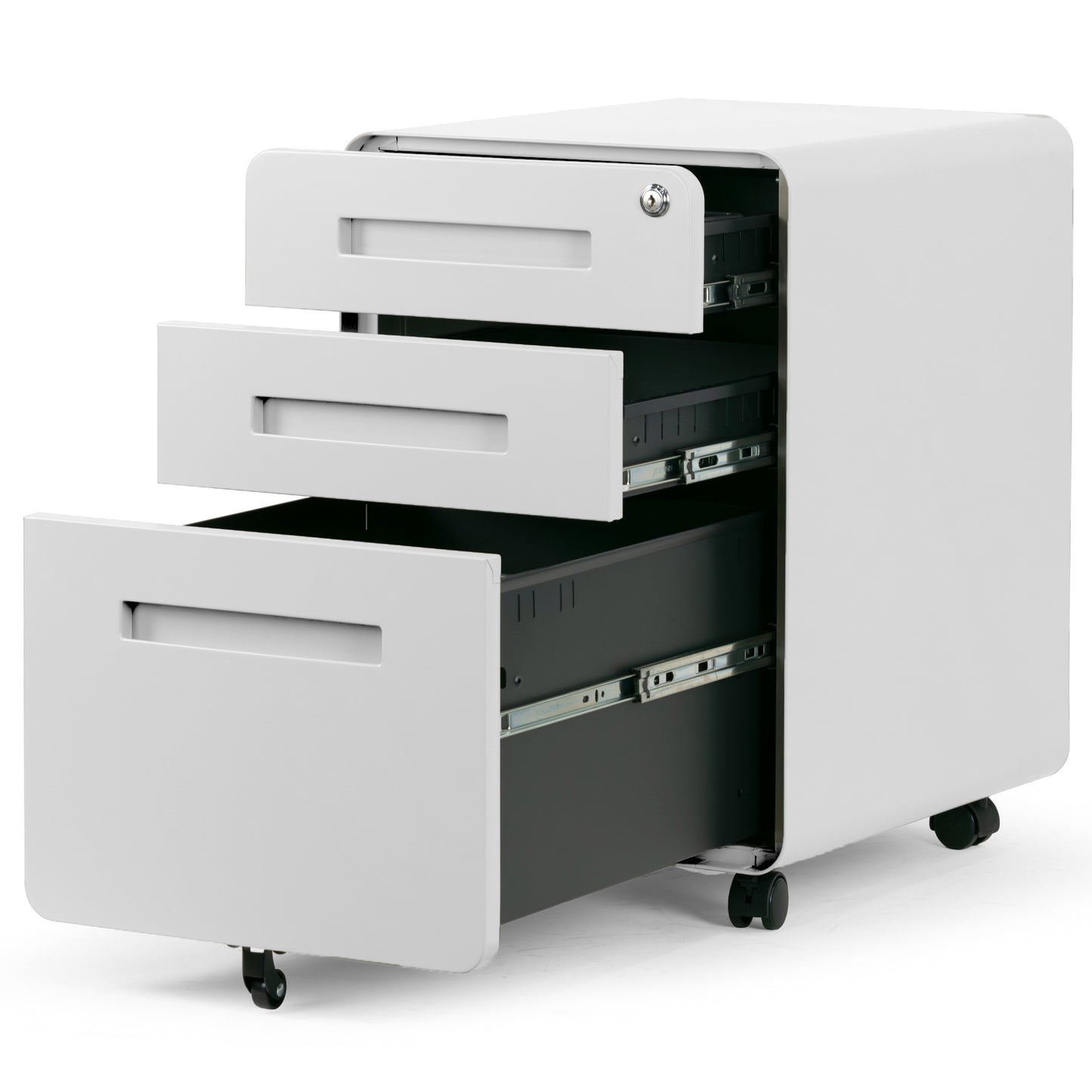 Aviya White 3-Drawer File Cabinet with lock and Wheels